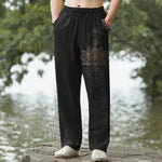 Buddha Stones Cotton Lotus Mandala Pattern Men's Tapered Pants With Pockets
