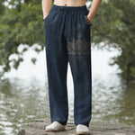 Buddha Stones Cotton Lotus Mandala Pattern Men's Tapered Pants With Pockets