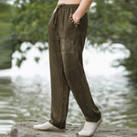 Buddha Stones Cotton Lotus Mandala Pattern Men's Tapered Pants With Pockets