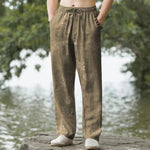 Buddha Stones Cotton Geometric Tribal Pattern Men's Tapered Pants With Pockets