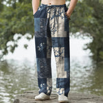 Buddha Stones Cotton Patchwork Wave Floral Pattern Men's Tapered Pants With Pockets