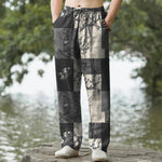 Buddha Stones Cotton Patchwork Wave Floral Pattern Men's Tapered Pants With Pockets
