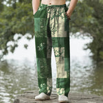Buddha Stones Cotton Patchwork Wave Floral Pattern Men's Tapered Pants With Pockets