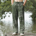 Buddha Stones Cotton Oriental Dragon Cloud Pattern Men's Tapered Pants With Pockets