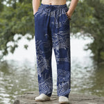 Buddha Stones Cotton Oriental Dragon Cloud Pattern Men's Tapered Pants With Pockets