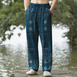 Buddha Stones Cotton Bohemian Floral Geometric Pattern Men's Tapered Pants With Pockets
