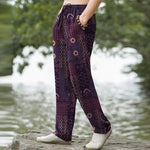 Buddha Stones Cotton Bohemian Floral Geometric Pattern Men's Tapered Pants With Pockets