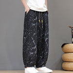 Buddha Stones Summer Casual Minimalist Drawstring Abstract Texture Pattern Ankle Pants Men's Harem Pants With Pocket