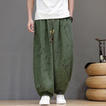 Buddha Stones Summer Casual Minimalist Drawstring Abstract Texture Pattern Ankle Pants Men's Harem Pants With Pocket