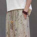 Buddha Stones Summer Casual Minimalist Drawstring Abstract Texture Pattern Ankle Pants Men's Harem Pants With Pocket