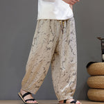 Buddha Stones Summer Casual Minimalist Drawstring Abstract Texture Pattern Ankle Pants Men's Harem Pants With Pocket