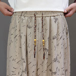 Buddha Stones Summer Casual Minimalist Drawstring Abstract Texture Pattern Ankle Pants Men's Harem Pants With Pocket