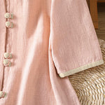 Buddha Stones Summer Tang Style Vintage Frog Button Crew Neck Contrast Women's Short Sleeve Shirts