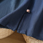 Buddha Stones Summer Tang Style Vintage Frog Button Crew Neck Contrast Women's Short Sleeve Shirts