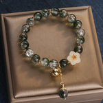 Buddha Stones Green Phantom White Jade Flower Charm Wealth Bracelet