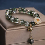 Buddha Stones Green Phantom White Jade Flower Charm Wealth Bracelet