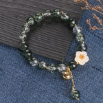 Buddha Stones Green Phantom White Jade Flower Charm Wealth Bracelet