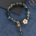 Buddha Stones Green Phantom White Jade Flower Charm Wealth Bracelet