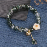Buddha Stones Green Phantom White Jade Flower Charm Wealth Bracelet