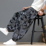 Buddha Stones Summer Casual Vintage Drawstring Floral Ankle Pants Men's Harem Pants With Pocket