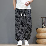 Buddha Stones Summer Casual Vintage Drawstring Floral Ankle Pants Men's Harem Pants With Pocket