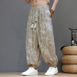 Buddha Stones Summer Casual Vintage Drawstring Floral Ankle Pants Men's Harem Pants With Pocket