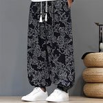 Buddha Stones Summer Casual Vintage Drawstring Floral Ankle Pants Men's Harem Pants With Pocket
