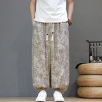 Buddha Stones Summer Casual Vintage Drawstring Floral Ankle Pants Men's Harem Pants With Pocket
