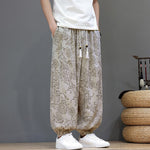 Buddha Stones Summer Casual Vintage Drawstring Floral Ankle Pants Men's Harem Pants With Pocket