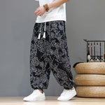 Buddha Stones Summer Casual Vintage Drawstring Floral Ankle Pants Men's Harem Pants With Pocket