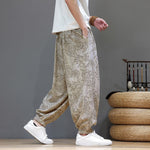 Buddha Stones Summer Casual Vintage Drawstring Floral Ankle Pants Men's Harem Pants With Pocket