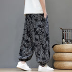 Buddha Stones Summer Casual Vintage Drawstring Floral Ankle Pants Men's Harem Pants With Pocket