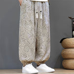Buddha Stones Summer Casual Vintage Drawstring Floral Ankle Pants Men's Harem Pants With Pocket