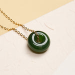 Buddha Stones Natural Cyan Jade Peace Buckle Abundance Pendant Copper 925 Sterling Silver Chain Necklace