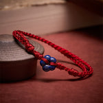 Buddha Stones Hand-Woven Flower Lapis Lazuli Red String Luck Bracelet