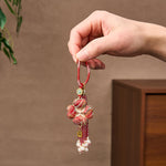 Buddha Stones Song Brocade Four Leaf Clover Fu Character Lucky Fortune Wealth Tassel Keychains