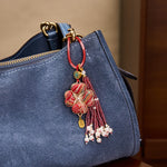 Buddha Stones Song Brocade Four Leaf Clover Fu Character Lucky Fortune Wealth Tassel Keychains