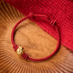 Buddha Stones Hand-Woven Red String Copper Lucky Cat Blessing Adjustable Bracelet