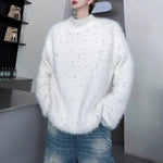 American Stand-up Collar Mink Beaded Sweater