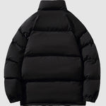 Men's solid color fleece-lined stand collar warm puffer jacket