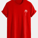 Regular Fit Palm Tree Slogan Print Cotton T-Shirt