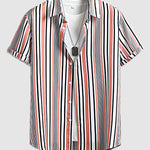 Men's color blocking striped printed casual shirt shorts set