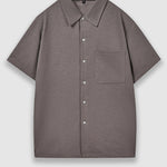 Men's Solid Color Textured Button-Down Short Sleeve Shirt