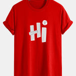 Regular Fit Hi Slogan Lines Print Cotton T-Shirt