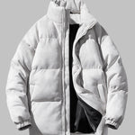 Men's Solid Faux Leather Dual Pocket Zip Stand Collar Padded Jacket