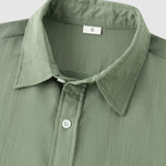 Men's Solid cotton casual lapel solid color short-sleeved shirt