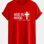 Regular Fit God Is Good Cross Print Cotton T-Shirt