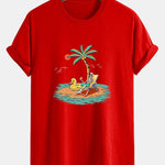 Regular Fit Skeleton On Vacation Print Cotton T-Shirt