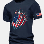Regular Fit Fighter Jets USA Flag Print Cotton T-Shirt