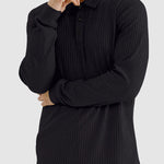 Men's solid color texture business casual POLO long-sleeved T-shirt